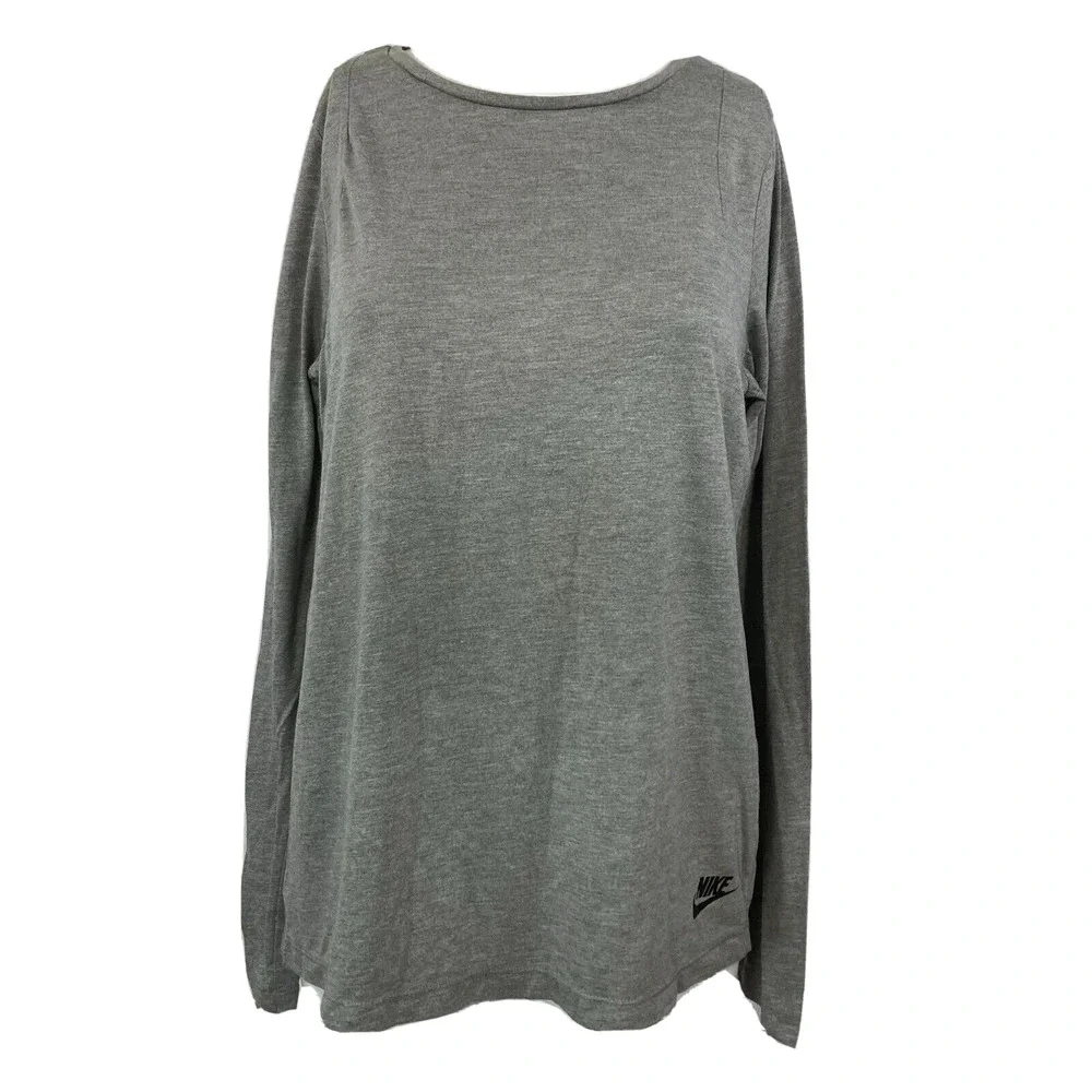 Nike T-Shirt Womens Sz M Gray Long‎ Sleeve Pullover Knit Lightweight